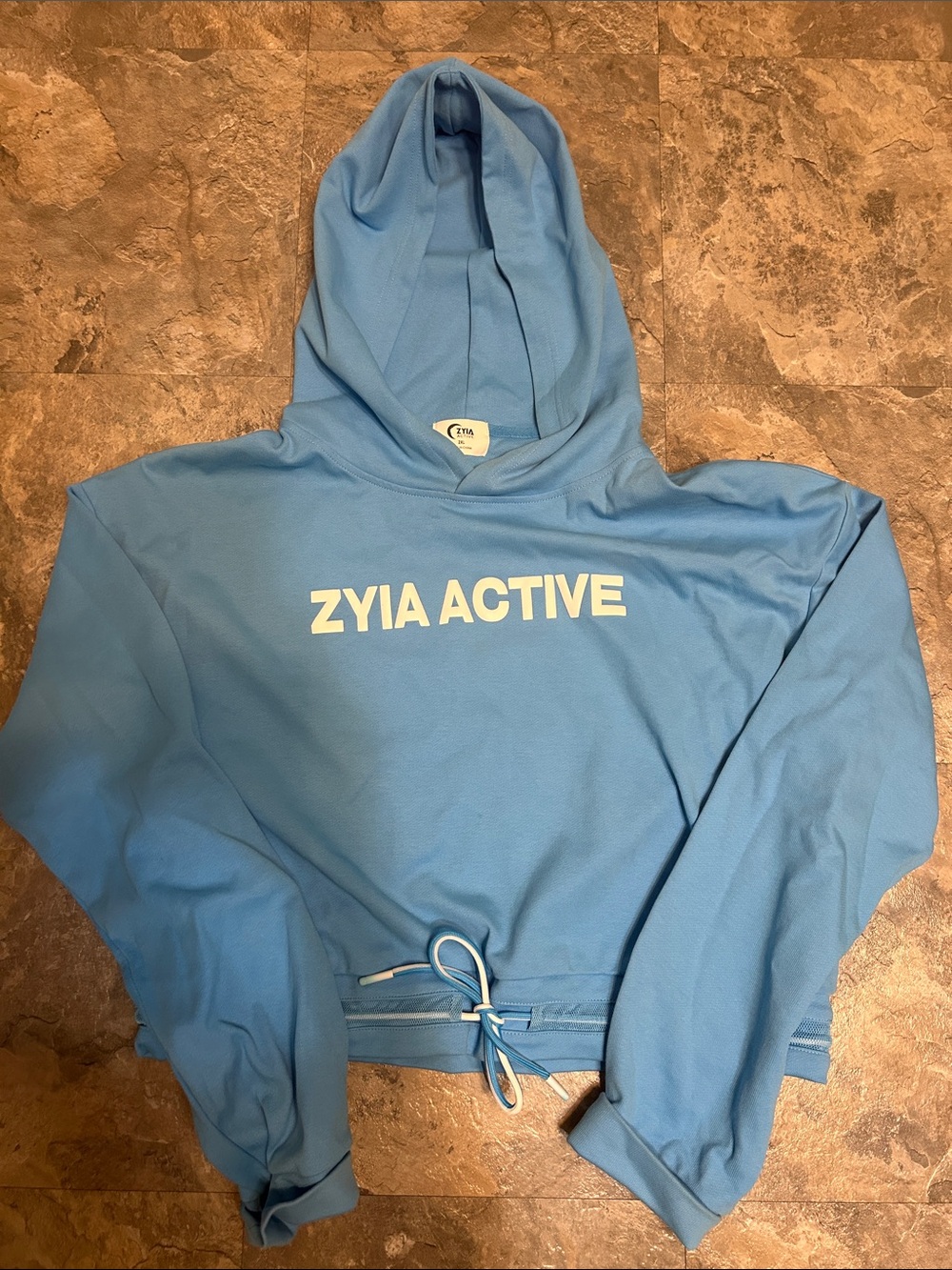 ZYIA Light Blue Cropped Hoodie with White Logo - Picture 1 of 2
